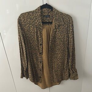 Zara Brown and Tan Button Down Shirt with Notched Collar